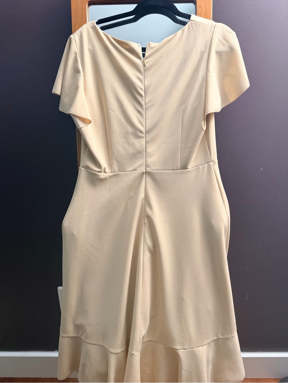 V-Neck Ruffle High-Low Dress in Beige - Picture 4 of 7